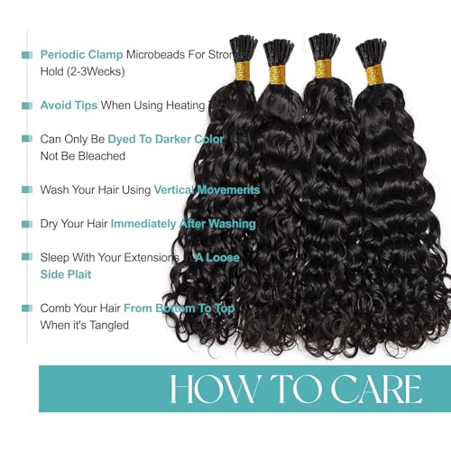 Water Wave Human Hair Extensions I Tip 16 Inch 50G Natural Black Micro Link