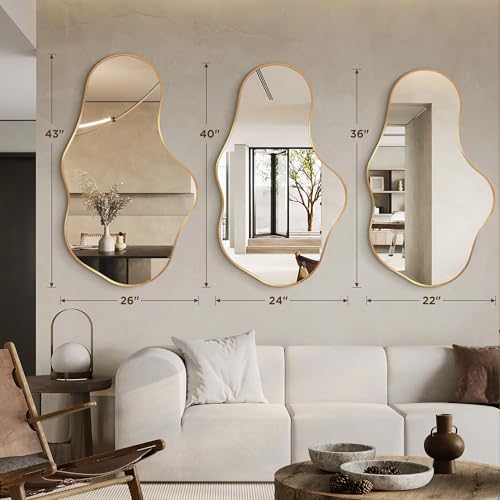 Gold Bathroom Mirror for Over Sink - Cloud-Like Wall Mirror 22x36 inches - Rose Gold Variation