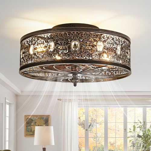 18-Inch Vintage Victorian Caged Ceiling Fan with Light and Remote