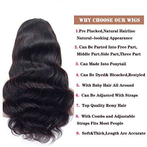 IUPin Natural Black 18 Inch 4x4 Lace Front Human Hair Wig with Baby Hairs, Pre Plucked & Bleached Knots, Glueless Brazilian Body Wave for Black Women