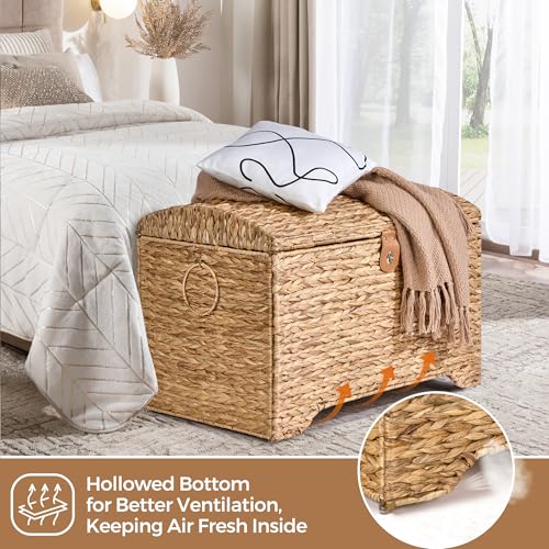 Honjourai Handwoven Water Hyacinth Storage Basket with Lid - Natural 178L Arched Lid