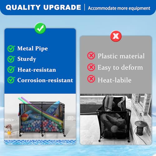 Large Pool Float Storage Rack - 271 Gallon Capacity, Metal Frame, Wheels
