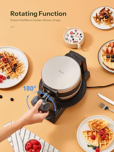 Double Belgian Waffle Maker 8 Slices, 180° Flip, 1400W Non-Stick