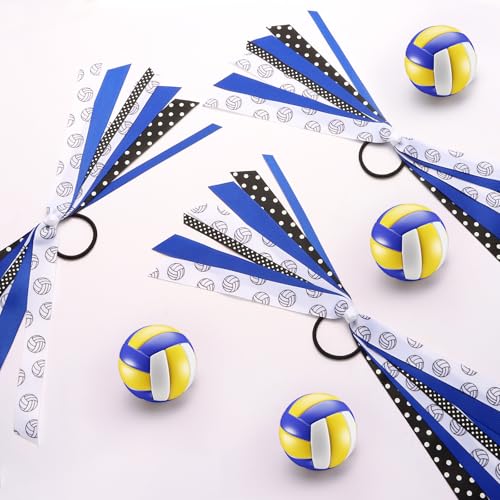 LiYiQ 24 Pack Volleyball Hair Ties for Girls - Blue, Elastic Ribbon Scrunchies