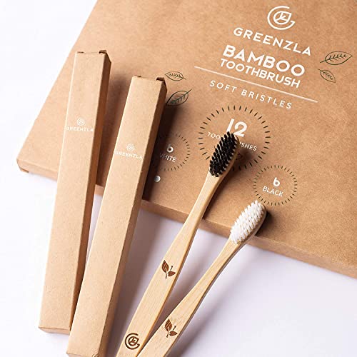 24 Pack Bamboo Toothbrushes for Adults - Eco-Friendly Wooden Toothbrush with Charcoal Soft Bristles, Includes Travel Case