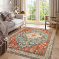 Boho Tribal 5x7 Washable Living Room Rug - Geometric Oriental Style, Non-Slip Entryway Carpet