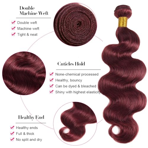 #99J Burgundy Human Hair Body Wave Bundles - 28, 30, 32 Inch, Unprocessed Brazilian Virgin Hair, 3 Bundles by FuivJuix