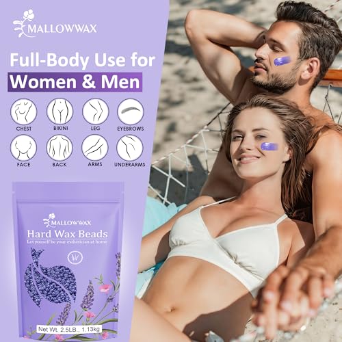 Mallowwax Lavender Hard Wax Beads for Hair Removal 2.5lb – Low-Temp Brazilian & Body Waxing
