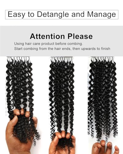 BEEOS Human Crochet Hair 16 Inch Natural Black Kinky Curly 40g Pre-Separated Knotless Extensions
