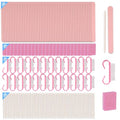 Disposable Manicure kit Press On Nail Tool Kit for Salon Home, Mini Nail Buffer, Nail File, Wood Stick, Nail Brush (Pink, 100 Set)