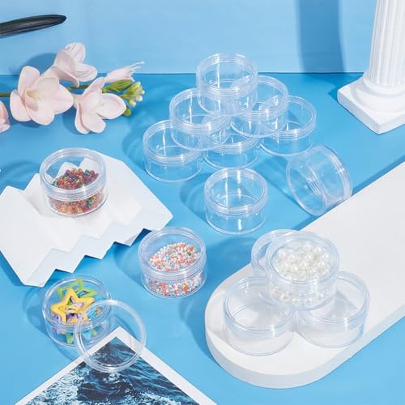 BENECREAT 16 Pack 1.97"x1.1" (30ml) Empty Clear Plastic Bead Storage Container jar with Rounded Screw-Top Lids for Beads, Nail Art, Glitter, Make Up, Cosmetics and Travel Cream
