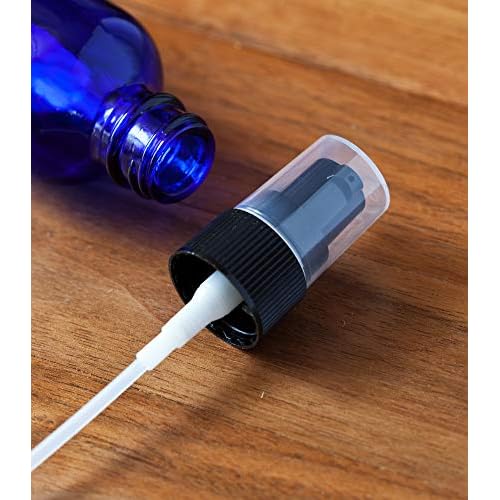 JUVITUS 2 oz Cobalt Blue Glass Boston Round Black Treatment Pump Bottle + Funnel (10 Pack)