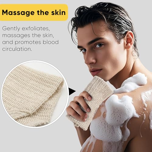 Natural Sisal & Ramie Exfoliating Body Scrubber Set - 3 Pieces Deep Cleanse Shower Back Washers