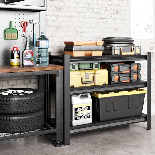 40-Inch Black Heavy Duty Garage Shelving Unit, 1500LBS Capacity, Adjustable 3-Tier Metal Storage Rack