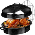 19.5-Inch Black Enamel Roasting Pan with Lid & Rack - Oval Turkey & Holiday Roast