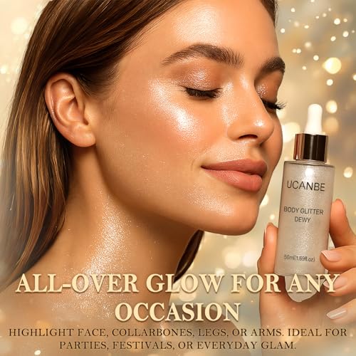 Liquid Glitter Highlighter Glow Drops ? Face Highlighter & Body Shimmer Makeup, Illuminating Radiant Glow for Festival Rave Party, Long Lasting 03 Rose Gold