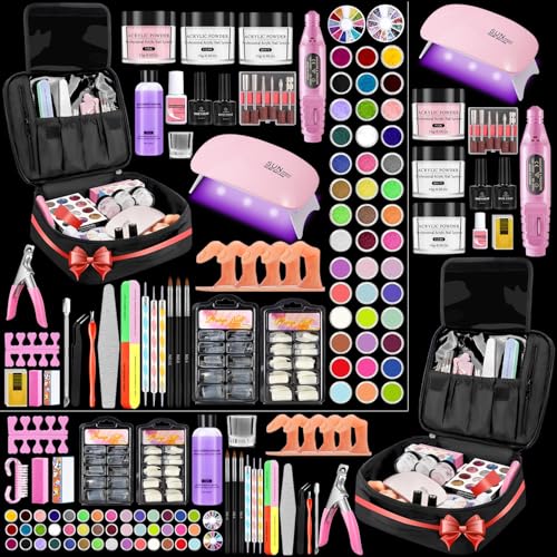 Quaferen Black Acrylic Nail Kit for Beginners with 81 Pieces & Gift Organizer