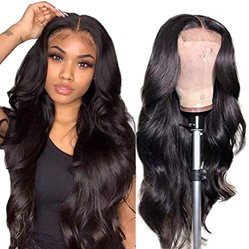 IUPin Natural Black 18 Inch 4x4 Lace Front Human Hair Wig with Baby Hairs, Pre Plucked & Bleached Knots, Glueless Brazilian Body Wave for Black Women