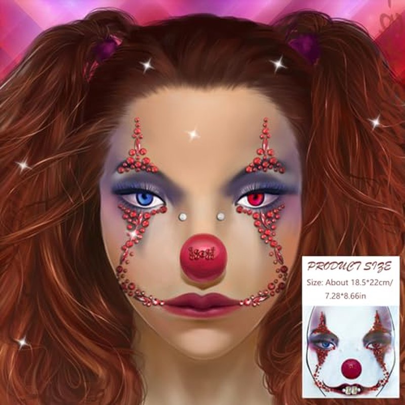 2 Pieces Halloween Face Gems Jewels Rhinestone Tattoos Day of the Dead Skull Temporary Face Tattoo Red Crystal Stones Body Gems Makeup Stickers for Halloween Rave Cosplay Party Supplies