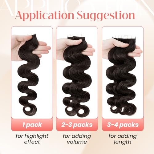 14 Inch Dark Brown Remy Human Hair Tape-in Extensions - Body Wave, 40g, 20pcs