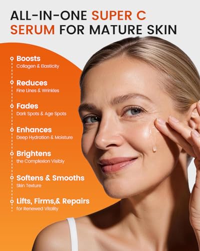 Fioraen Super C Serum for Mature Skin 2 Fl Oz All-in-One Vitamin C with Retinol & Hyaluronic Acid
