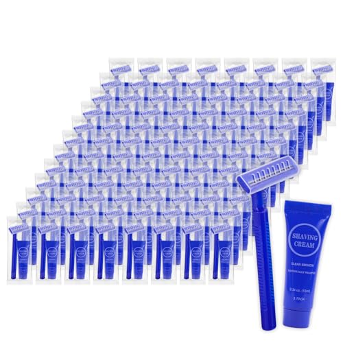 RSQAZQ 100 Pack Disposable Razors with 0.34oz Shaving Cream - Travel Friendly, Mild Formula for Sensitive Skin