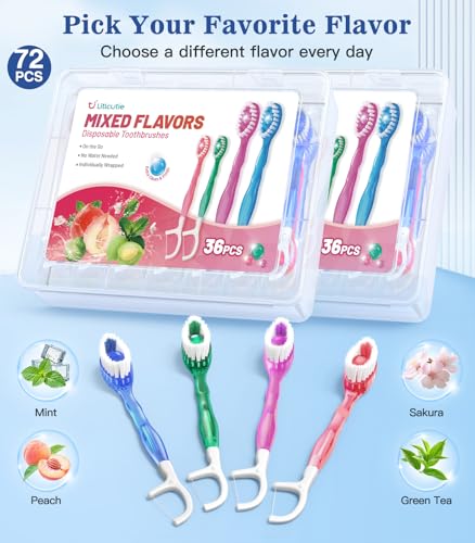 72 Pack 5-in-1 Disposable Travel Toothbrush Set - Mixed Flavors