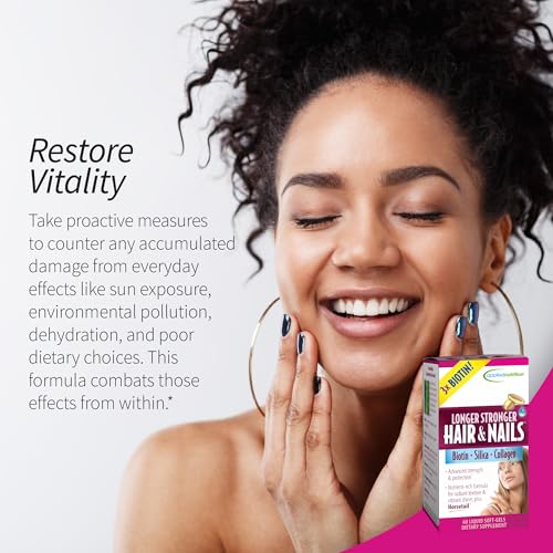 Applied Nutrition Longer Stronger Hair & Nails - 60 Liquid Soft-Gels, Pack of 2 - Biotin, Silica & Collagen - 60 Servings