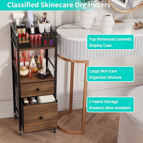 HapiRm Rolling Makeup Cart Organizer with 2 Fabric Drawers - Black