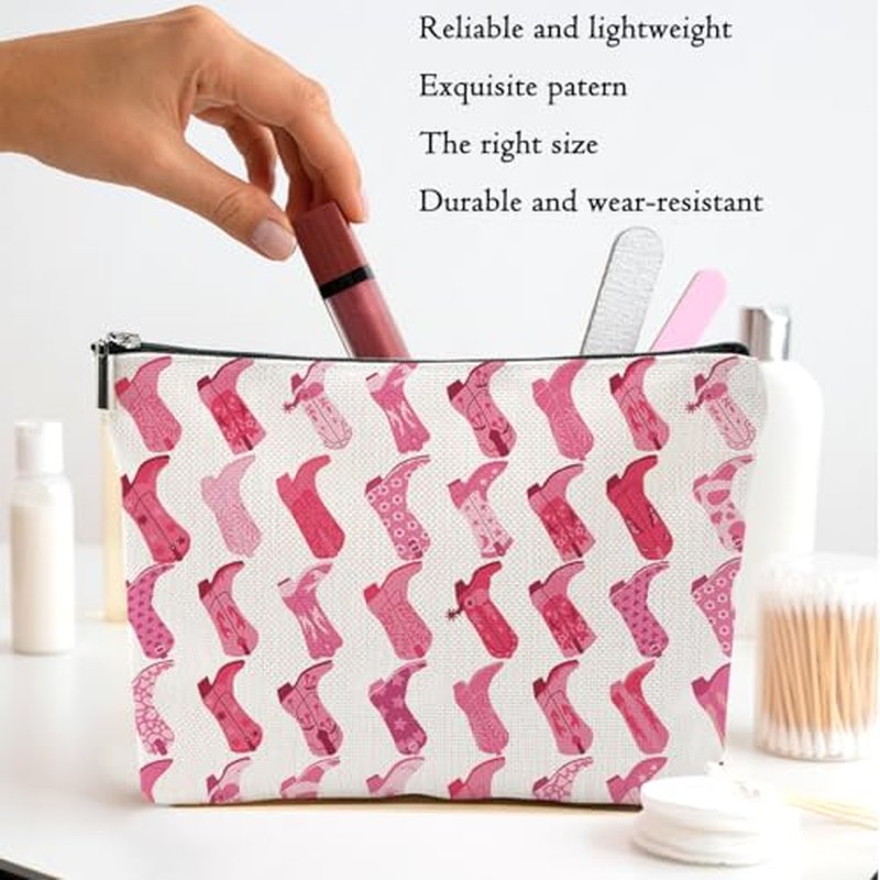 4pcs Pink Preppy Cowboy Boots Cosmetic Bags for Women Western Makeup Bag Western Stuff Country Girls Gifts Cowgirl Gifts for Women Friends Sisters Christmas Birthday Gift Zipper Bags Travel Pouch