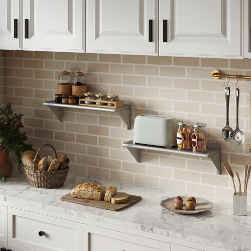 12 x 36 Inch Stainless Steel Wall Shelf 2 Pack - Heavy Duty 180LB Capacity
