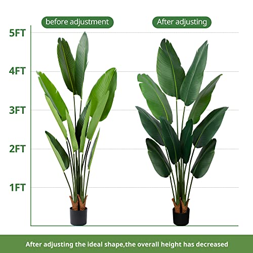 5 Ft Tall Artificial Bird of Paradise Plant - Faux Banana Leaf Tree for Indoor Outdoor Decor
