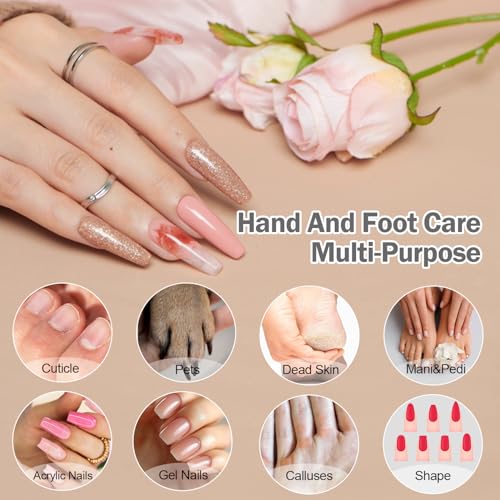 Electric Nail File, 10 Speeds Cordless Nail Drill with LED Light, Portable Manicure Pedicure Kit for Acrylic Gel Nails Thick Toenails Nail Grind, Hand Natural Nails Care - 10 Bits & 120 Sanding Bands