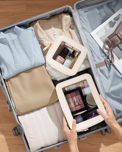Travel Clear Makeup Bag Set TSA Approved Cosmetic Case with Zipper - Mini & Large Beige