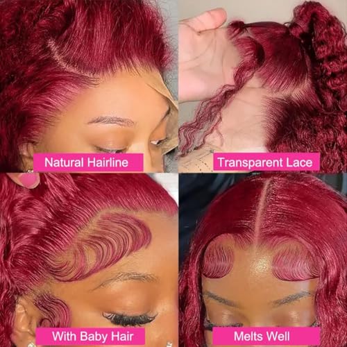 8 Inch 99J Burgundy Curly Human Hair Lace Front Wig for Black Women - Short Bob Style