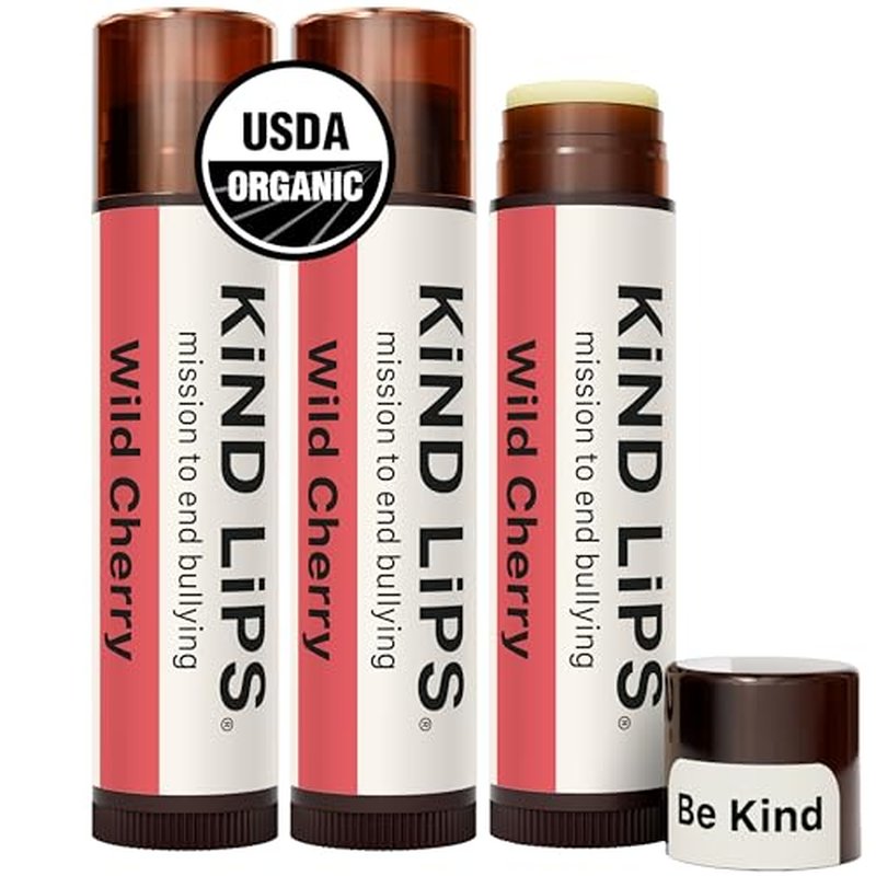 Kind Lips Wild Cherry Organic Lip Balm Natural Moisturizing Lip Care 3 Pack
