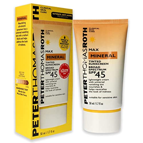 Peter Thomas Roth | Max Mineral Tinted Sunscreen Broad Spectrum SPF 45 | Tinted Moisturizer with SPF, Water-Resistant Mineral Sunscreen For Sensitive Skin, 1.7 Fl Oz