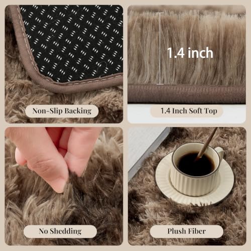 Fluffy 8x10 Area Rug for Living Room & Bedroom - Tie-Dyed Coffee, Soft Shag Carpet