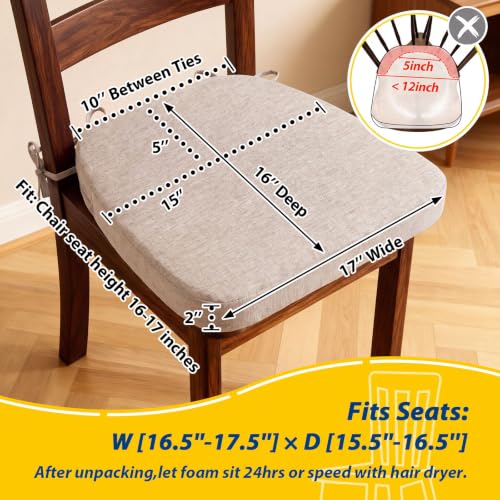 Oatmeal Beige Chair Cushions for Dining Chairs 17 x 16 x 2 in Set of 6