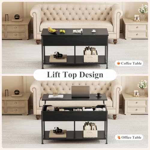 Wood Lift Top Coffee Table with Storage and Modern Rustic Design