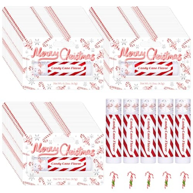 50 Pack Christmas Lip Balms Bulk Peppermint Candy Flavor Lip Balm Winter Holiday Flavor Christmas Party Gifts Stocking Stuffers Bulk for Women Employee Staff Coworkers