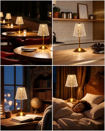 Nusogon Rechargeable Cordless Crystal Table Lamp - Gold-Diamond Touch Control