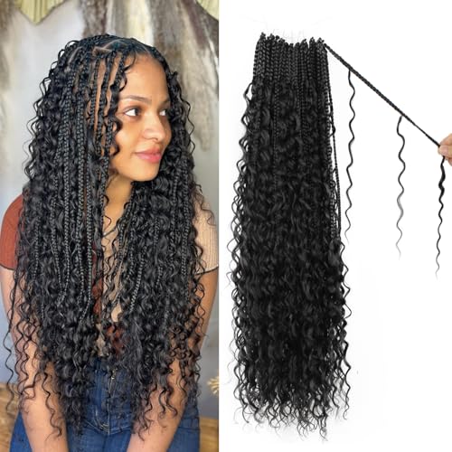 Pre-Looped Boho Crochet Braids Hair - Protein Fiber Soft Natural Look 18 Inch Pack of 7