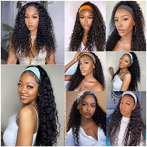 Natural Black Deep Wave Headband Wig 20 Inch Glueless Brazilian Human Hair