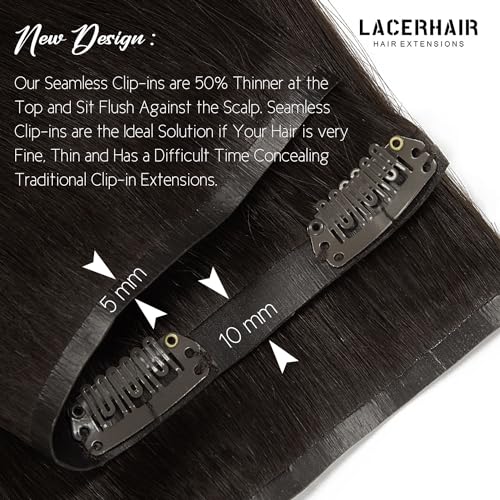 Darkest Brown 16 Inch Seamless Clip-In Human Hair Extensions - 110g
