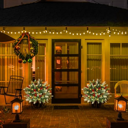 Lighted Christmas Urn Filler 2 Pack - Warm White LED 24 Inch Outdoor Decor