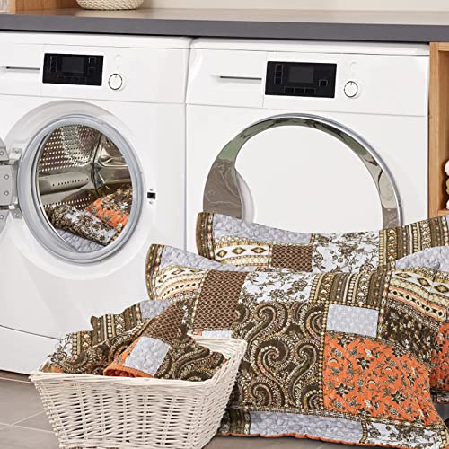 Dreamland Orange King Quilt Set 98x106in - 100% Cotton Farmhouse Bedspread