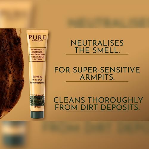 MUDMASKY pure - Saved by the SCRUB FOR UNDERARMS. Armpit Detox Scrub & Mask. Made with 5 clean ingredients - upcycled coffee beans