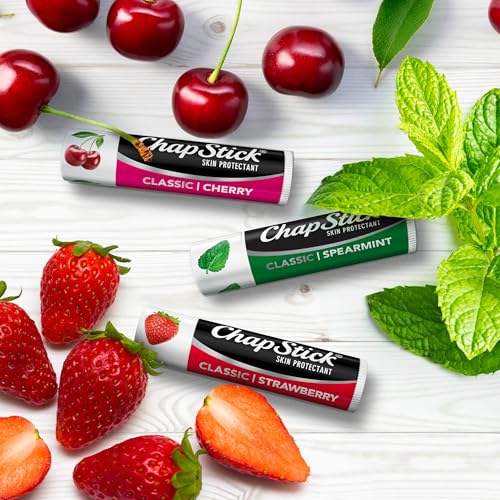 ChapStick Lip Moisturizer, Classic Flavors Variety 3-Packs (12 Sets/36 Tubes) - Bulk Lip Balm, Cherry, Strawberry, and Spearmint, 0.15 Oz Ea