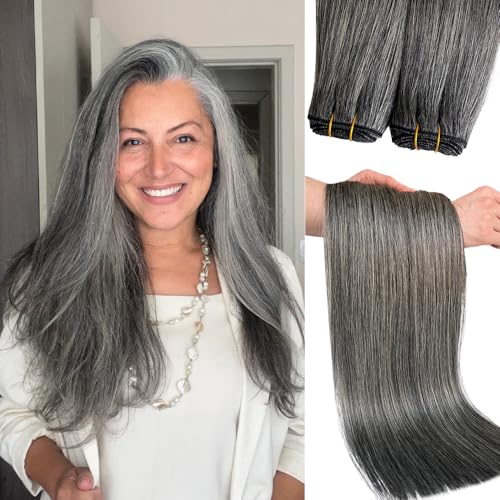 Salt & Pepper Sew-In Hair Extensions 14 Inch Human Hair Weft 80g - Variation #Salt Pepper-ST